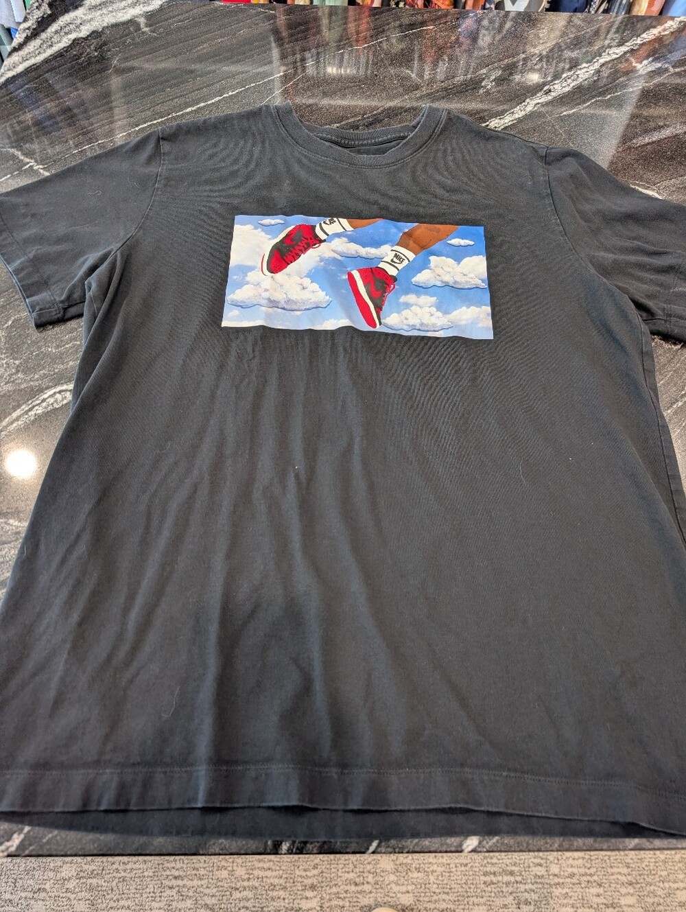 Jordan Black Short-Sleeve Tee with Red and Blue Sneaker Graphic